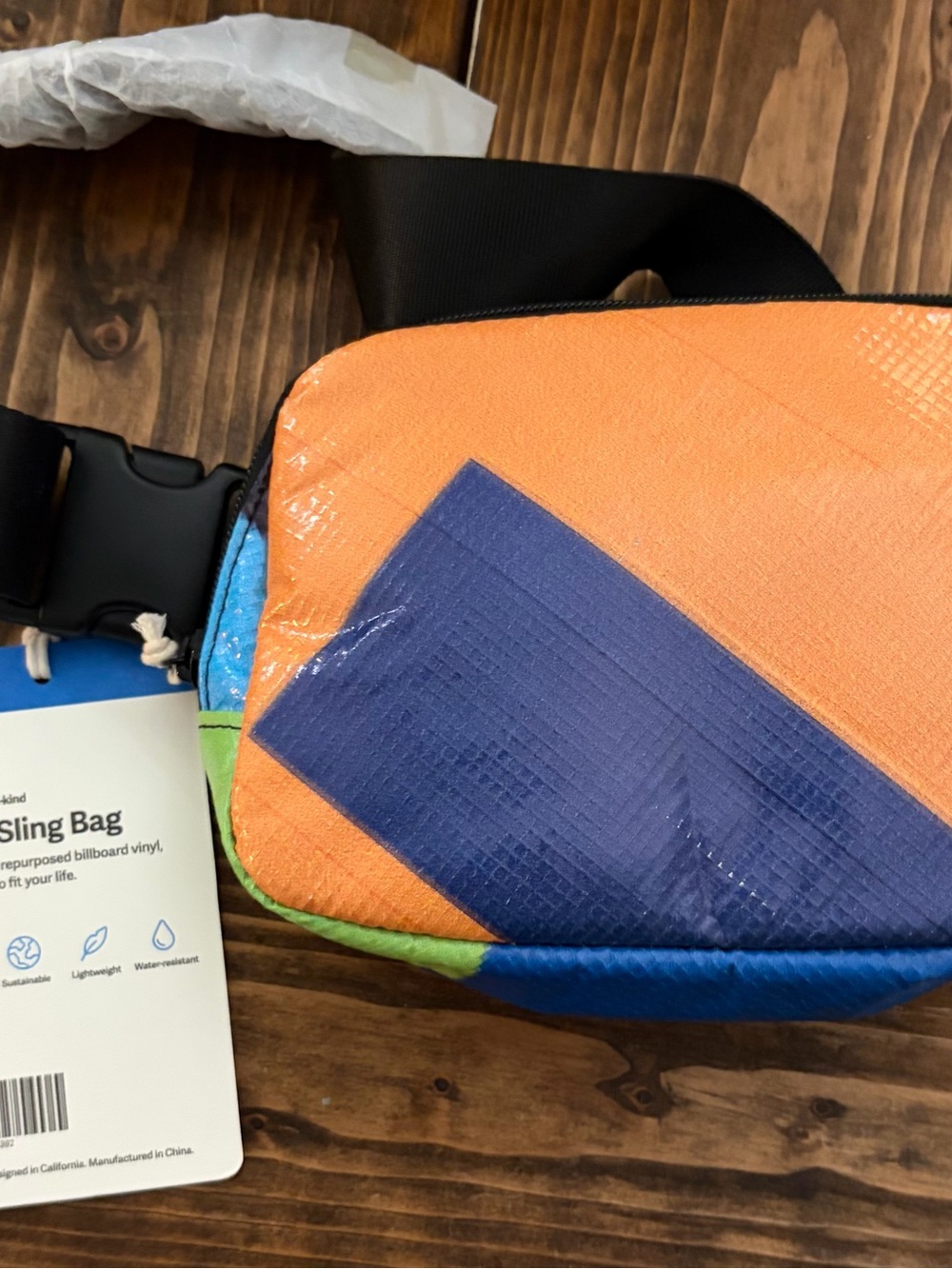 Recycled Vinyl Orange and Blue Sling Bag - Unbranded NWT —-RAREFORM -Zion Sling